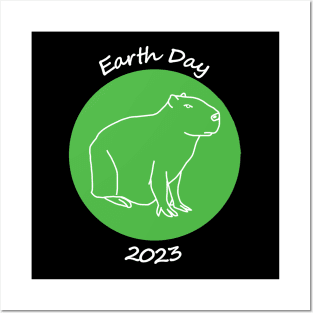 Capybara in White Line For Earth Day 2023 Posters and Art